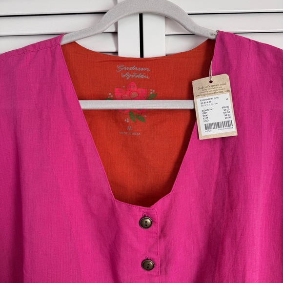 Gudrun Sjoden Linen Blend Pink Oversized Tunic Dress Gold Embroidery Medium NWT - Picture 3 of 7